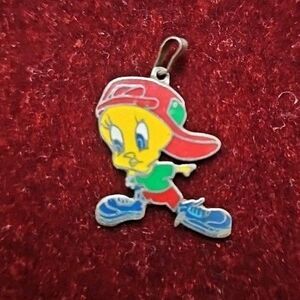 Vintage Tweety Bird Silver Enamel Charm Pendant